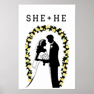Affiche Silhouette de mariage d'une mariée et d'un marié