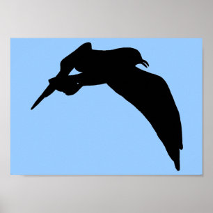 Affiche Silhouette de mouette noire glissant dans le ciel