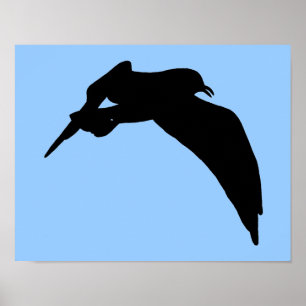 Affiche Silhouette de mouette noire glissant dans le ciel