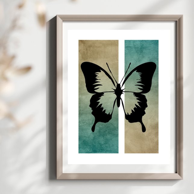 Affiche Silhouette de papillon Riche Tan Fond Turquoise (Créateur téléchargé)