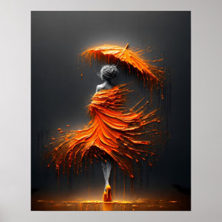 Affiche Silhouette de parapluie orange Impasto