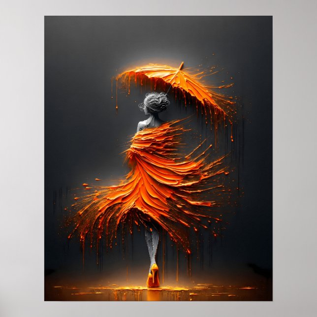 Affiche Silhouette de parapluie orange Impasto (Devant)