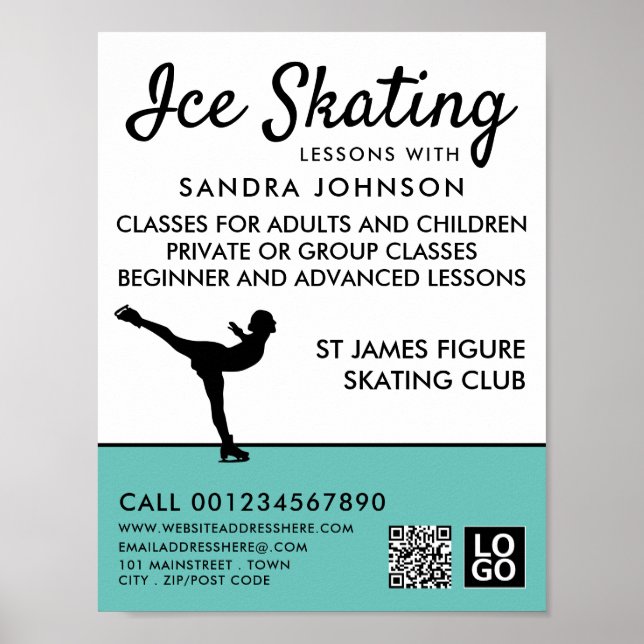 Affiche Silhouette de patinage sur glace, leçon de patinag (Devant)