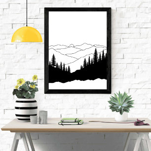 Affiche Silhouette de pin montagneux