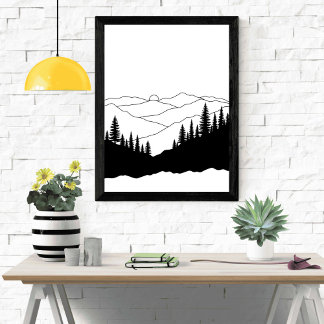 Affiche Silhouette de pin montagneux