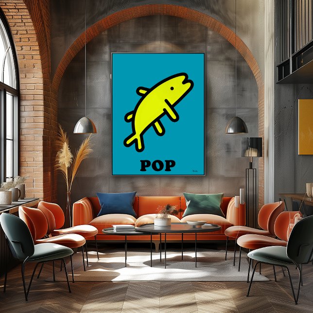 Affiche Silhouette de poisson jaune dessin animé animalier (Créateur téléchargé)