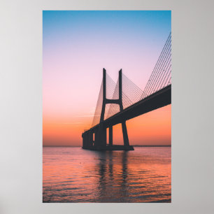 AFFICHE SILHOUETTE DE PONT SOUS UN CIEL CLAIR
