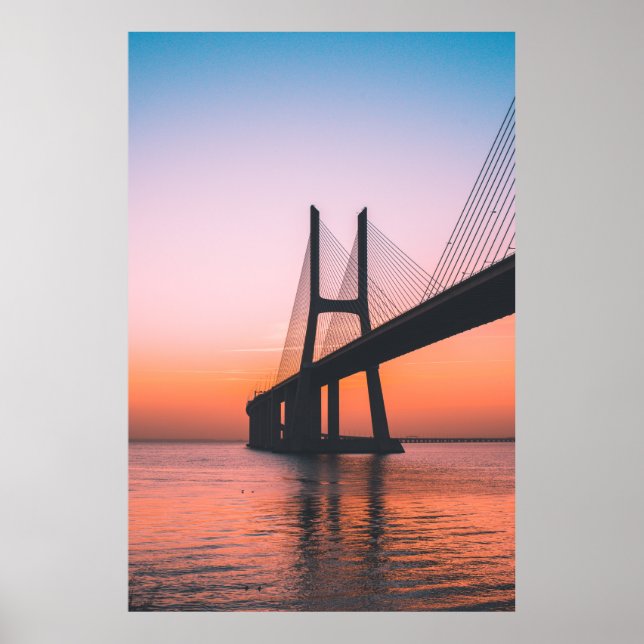 AFFICHE SILHOUETTE DE PONT SOUS UN CIEL CLAIR (Devant)