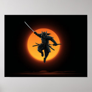 Affiche Silhouette de saut de samouraï dynamique
