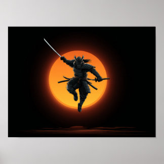 Affiche Silhouette de saut de samouraï dynamique 