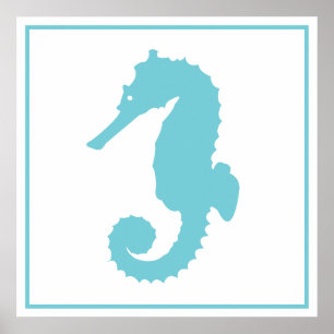 Affiche Silhouette de Seahorse bleu océanique moderne