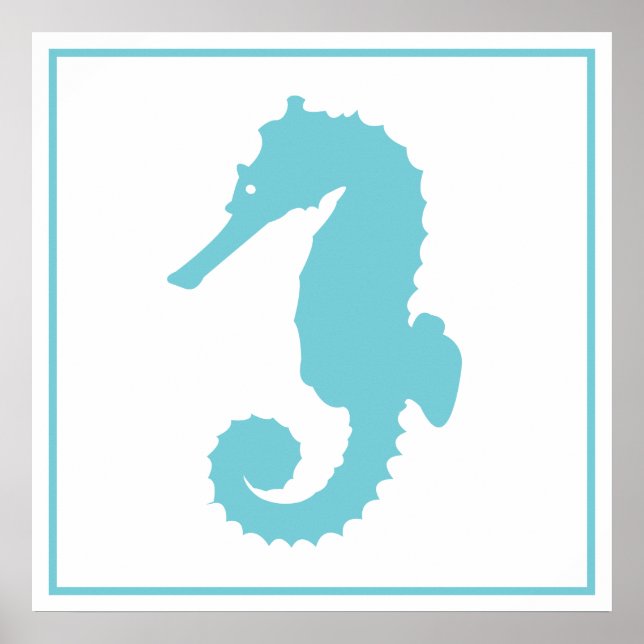Affiche Silhouette de Seahorse bleu océanique moderne (Devant)