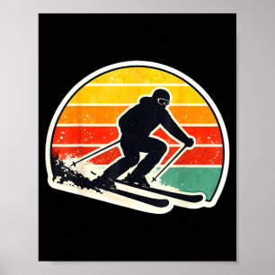 Affiche Silhouette de skieur au coucher du soleil vintage