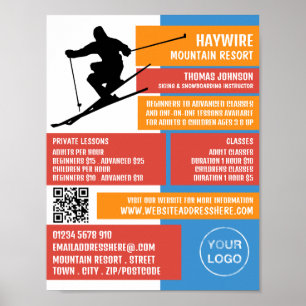 Affiche Silhouette de skieur, leçons de ski/snowboard