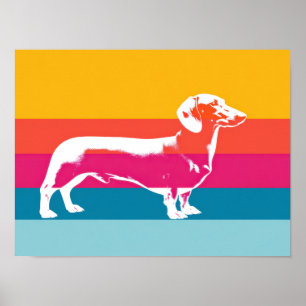 Affiche Silhouette de teckel d'art pop rétro