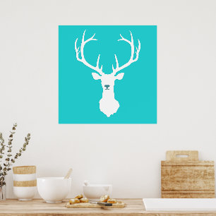 Affiche Silhouette de Tête de Cerf Turquoise