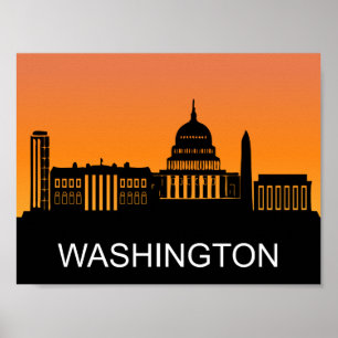 Affiche silhouette de Washington, illustration du coucher 