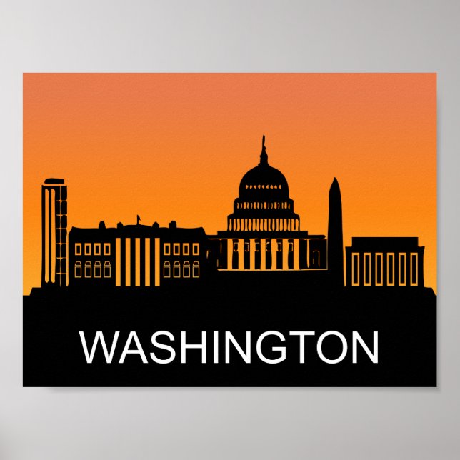 Affiche silhouette de Washington, illustration du coucher  (Devant)