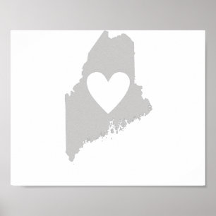 Affiche Silhouette d'état du Maine de coeur