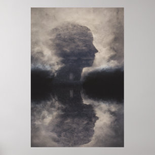 Affiche Silhouette devant un visage de brume colossal