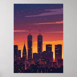Affiche Silhouette du coucher de soleil de Cityscape
