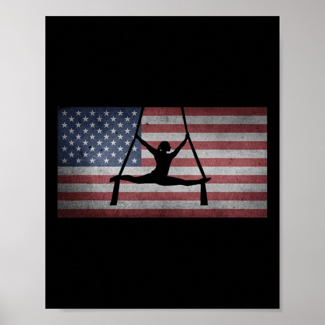 Affiche Silhouette du drapeau américain Gymnastique Soie a (Devant)