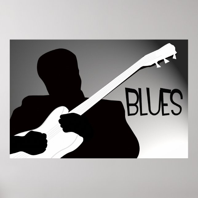 Affiche Silhouette du joueur de blues avec un projecteur (Devant)