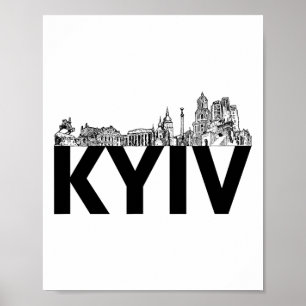 Affiche Silhouette du paysage urbain de la ville de Kiev e