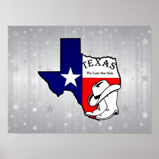 Affiche Silhouette du Texas sur des étincelles argentées (Devant)