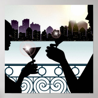 Affiche Silhouette d'un couple de lunettes à martini