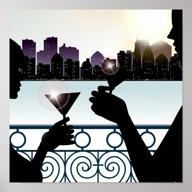 Affiche Silhouette d'un couple de lunettes à martini (Devant)