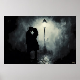 Affiche Silhouette d'un couple romantique sous l'éclairage