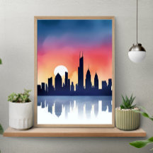 Silhouette d'un paysage urbain au reflet du couche