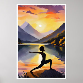 Affiche Silhouette d'une femme africaine faisant du Yoga a