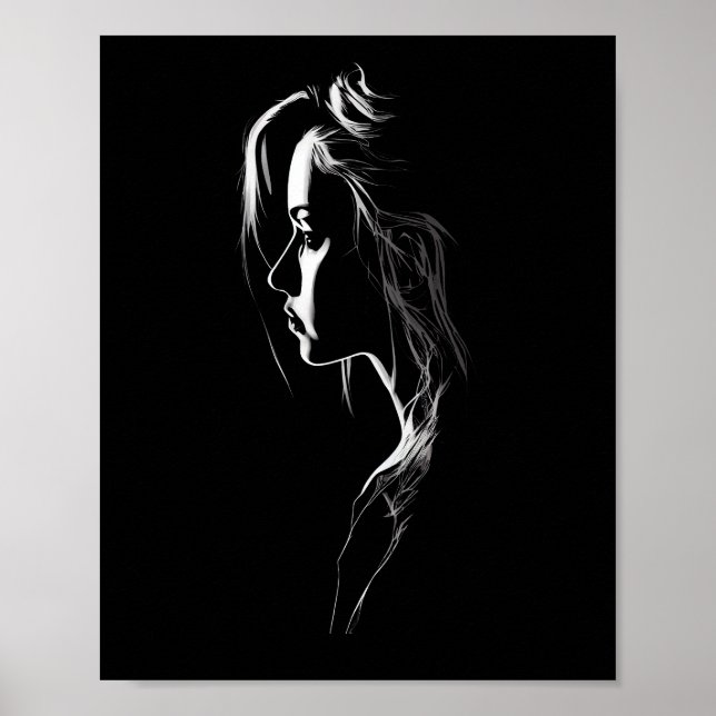 Affiche Silhouette d'une fille avec lumière et ombre (Devant)
