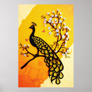 Affiche Silhouette étonnante Peacock avec des accents flor