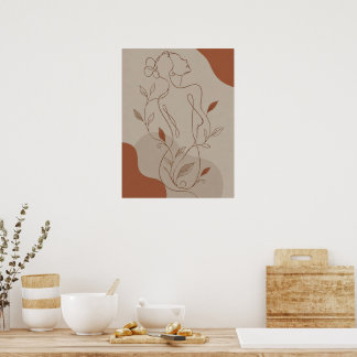 Affiche Silhouette Féminin Bohème Abstrait et Sha de Terre