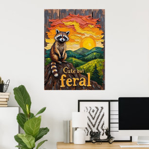 Affiche Silhouette Férale : Raccoon Contre Soleil