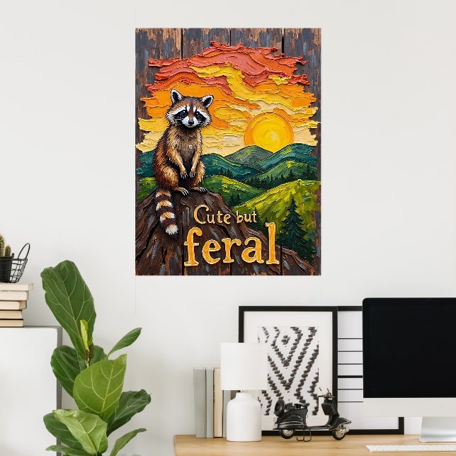 Affiche Silhouette Férale : Raccoon Contre Soleil (Bureau à domicile)