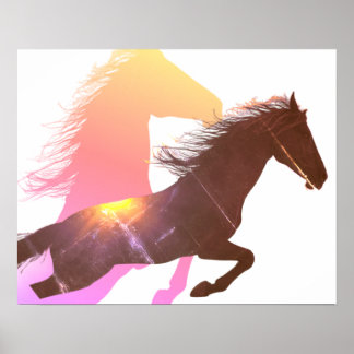 Affiche Silhouette Galopante D'un Étalon Noir Mur