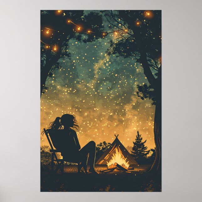 Affiche Silhouette Girl Night Camping Aventure (Devant)