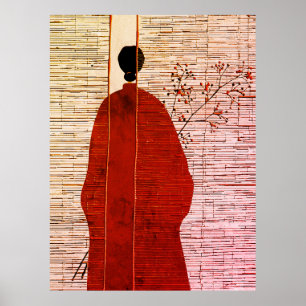 Affiche Silhouette Inspirée du Japon Moderne avec des Baie