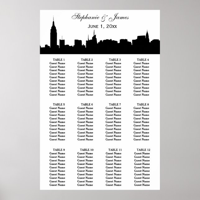 Affiche Silhouette large NYC do-it-yourself carte de siège (Devant)