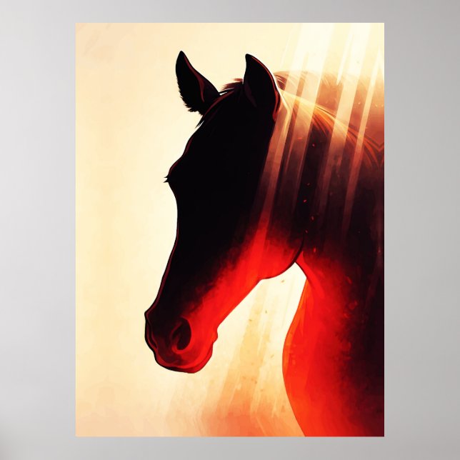 Affiche Silhouette majestueuse de cheval sous l'éclat d'un (Devant)