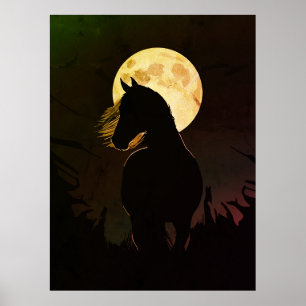 Affiche Silhouette majestueuse d'un cheval sous la pleine