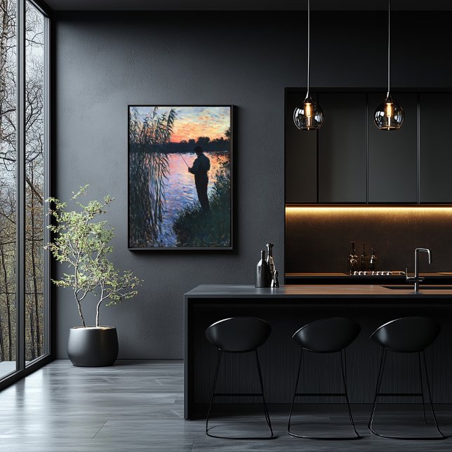 Affiche Silhouette Man Fishing au coucher du soleil - Impr (Créateur téléchargé)