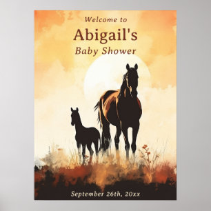 Affiche Silhouette Mare et Foie Sunset Horse Baby shower