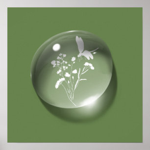 Affiche Silhouette minimale verte à goutte d'eau florale m