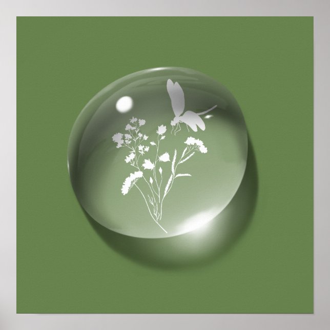 Affiche Silhouette minimale verte à goutte d'eau florale m (Devant)