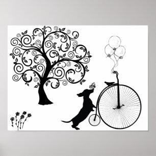 Affiche Silhouette noire Dachshund Bicyart
